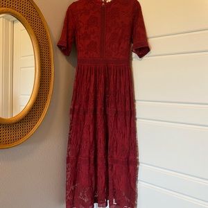 Hidden Alley Red Lace Maxi Dress